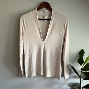 H&M Long Sleeve V-Neck Top | Baby Pink | Large